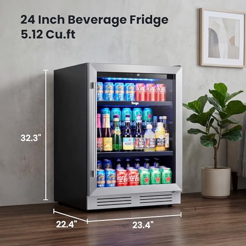 Yeego Beverage Refrigerator & Drink Fridge - 24 inch 180 Cans Beer Cooler Glass Door, 34-54℉ Under Counter Refrigerator Built-in for Drink Soda Wine for Bar Office Bedroom