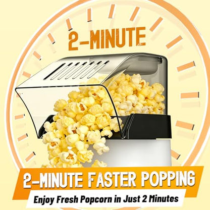 1200W Hot Air Popcorn Popper ETL Certified – Oil-Free Healthy Popcorn Maker Machine with 4.5 Quart Large Capacity, 2-Minute Fast Electric Popcorn Machine for Movie Night, Party, Snack（White）