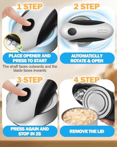 Electric Can Opener, One Touch Safety Automatic Can Opener - Easy Smooth Edge Hands Free, Battery Operated Openers Fits Most Cans, Ideal for Seniors People with Weak Hands & Arthritis