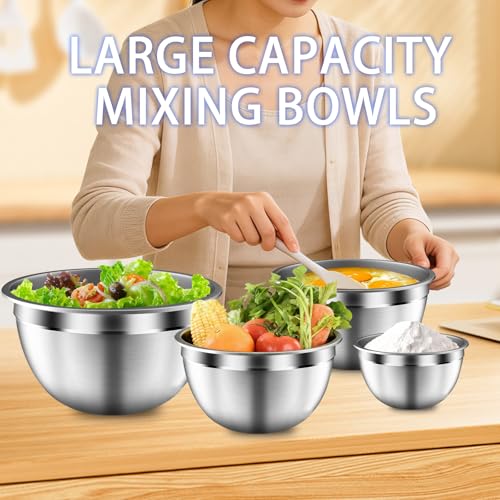 ZEENSUY Mixing Bowls with Airtight Lids Set, 5 PCS Stainless Steel Black Nesting Bowls for Kitchen, Large Prep Metal Mixing Bowls for Kitchen, 5.5/4/3.5/2/1.5 QT for Mixing & Serving