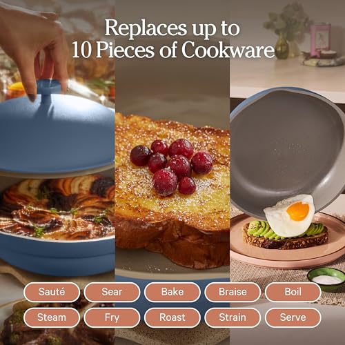 Our Place Always Pan 2.0-10.5” (2.6 Qt) Nonstick, Toxin-Free Ceramic Cookware | Patented 10-in-1 Aluminum Frying & Sauté Pan | Safe for Oven, Induction & All Cooktops up to 450°F | Blue Salt