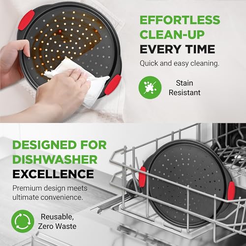 NutriChef 13-Inch Nonstick Pizza Tray - Round Carbon Steel Non-Stick Pizza Pan with Perforated Holes, Premium Bakeware Pizza Screen with Silicone Grip Handles, Dishwasher Safe - NCBPIZ1