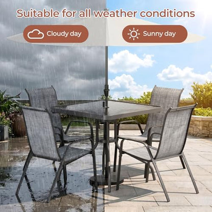 TLSUNNY 5 Pieces Patio Dining Set for 4, Glass Table and Textilene Chair