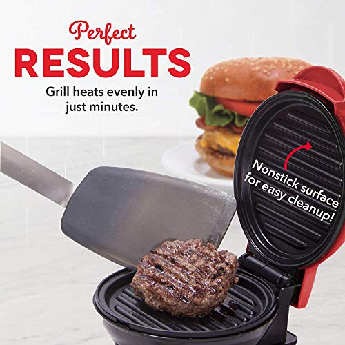 DASH Mini Maker Portable Grill Machine + Panini Press for 4" Burgers, Sliders, Sandwiches, Chicken + Other On the Go Breakfast, Lunch, or Snacks with Recipe Guide - Red