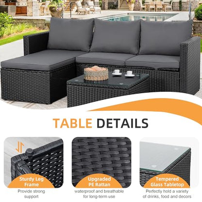 Shintenchi 4 Pieces Patio Furniture Sets, Outdoor Sofa Patio Sectional Sets All Weather, 2-in-1 Wicker Rattan Seating Sofa Couch with Cushions & Coffee Table for Yard, Garden, Porch, Poolside (Gray)