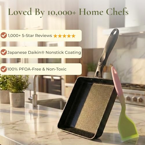 HAPPI STUDIO Tamagoyaki Pan - Japanese Omelette Pan Nonstick PFOA-Free - Japanese Egg Pan - Omelet Pan - Square Frying Pan Rolled Omelette Egg Roll - Tamago Skillet 7x6 All Stovetops