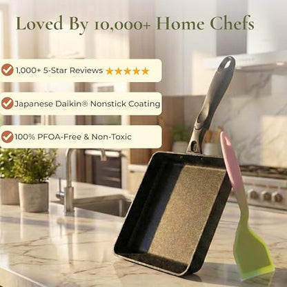 HAPPI STUDIO Tamagoyaki Pan - Japanese Omelette Pan Nonstick PFOA-Free - Japanese Egg Pan - Omelet Pan - Square Frying Pan Rolled Omelette Egg Roll - Tamago Skillet 7x6 All Stovetops