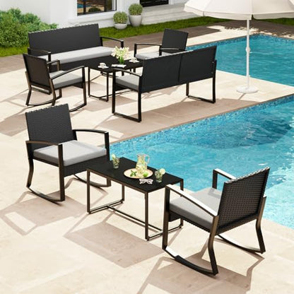 Ahomly 8 Piece Wicker Patio Furniture Set with Rocking Chairs, Grey