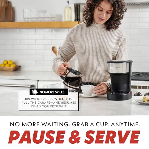 Gourmia 5 Cup One-Touch Drip Brew Coffee Maker – Pause and Serve, Automatic Keep Warm, Easy View Water Window, Compact, Stainless Steel Accents, Black