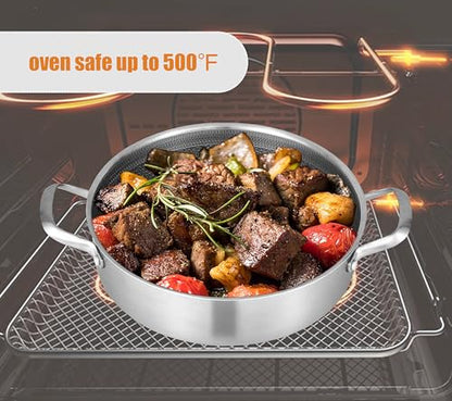 Inqibee 5 QT Hybrid Nonstick Saute Pan with Lid, Tri-Ply Stainless Steel 12 Inch Deep Frying Pan Cookware, PFOA & PFOS Free, Induction Compatible, All Cooktops, Oven & Dishwasher Safe