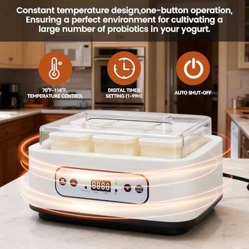 DWSZRWL Yogurt Maker Machine -Probiotic Yogurt Makers 36 Hour L Reuteri with Temperature Control & Adjustable Time,Curd Yoghurt Maker + 6 Cups with High Temperature Resistance and Easy Cleaning