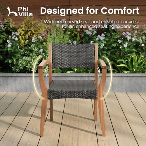 PHI VILLA 7 Pieces Acacia Wood Outdoor Dining Set for 6, Expandable Teak Wooden Table & Chairs, Large Farmhouse Furniture Set for Patio, Deck, Yard, Porch