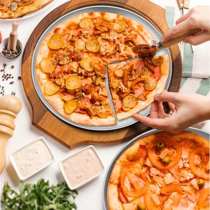 TeamFar Pizza Pan, 9 Inch, 10 Inch, 12 Inch Stainless Steel Pizza Pans Set, 3 Sizes Round Pizza Oven Baking Serving Plate Tray for Pizza Pie Cookie, Non-Toxic & Heavy Duty, Dishwasher Safe