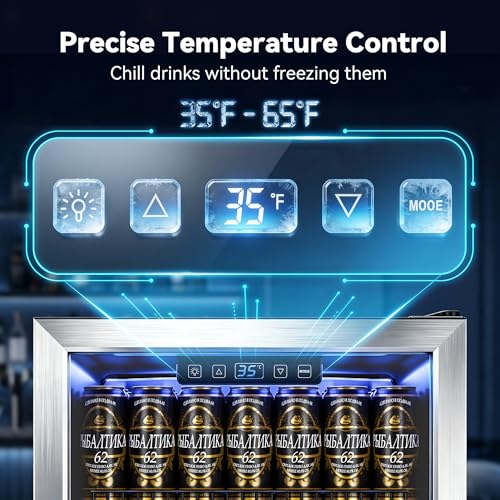 Manastin Beverage Refrigerator Cooler-Mini Fridge Freestanding Cooler with Glass Door, Adjustable Shelves & Digital Temperature Display for Soda, Wine or Beer (Silver, 3.2 Cu.Ft)