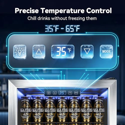 Manastin Beverage Refrigerator Cooler-Mini Fridge Freestanding Cooler with Glass Door, Adjustable Shelves & Digital Temperature Display for Soda, Wine or Beer (Silver, 3.2 Cu.Ft)