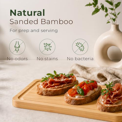 Set of 3 Bamboo Cutting Boards for Kitchen - Thick & Durable Wood Cutting Boards Set with Deep Juice Grooves & Build-in Handles, Large Surface, Easy to Clean – for Meat, Vegetables and Fruits