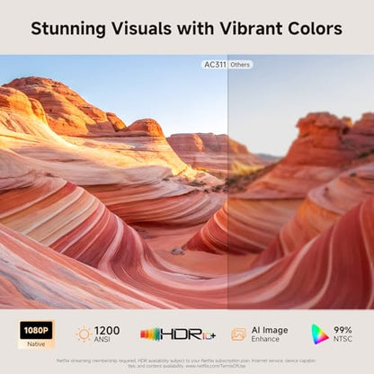 [Short Throw/1200ANSI/Built in Apps] 4K Outdoor Projector with WiFi and Bluetooth, Auto Focus Projector with Dual-Mode Stand, Smart Portable Proyector with Netflix/YouTube/PrimeVideo & Dolby