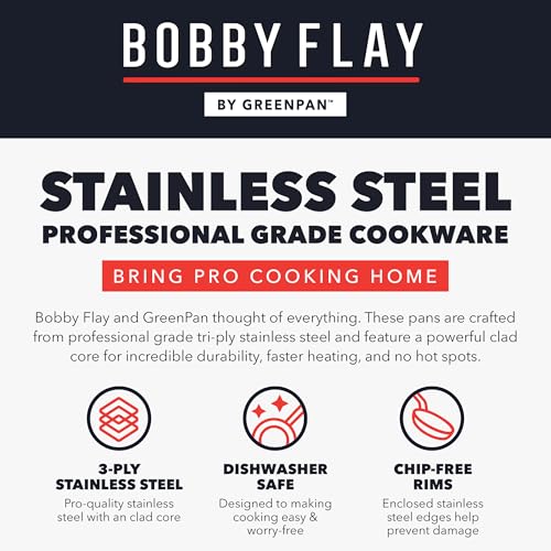 GreenPan x Bobby Flay 10 Piece Stainless Steel Cookware Set, Tri-Ply Multiclad Pots & Pans, Professional Grade, Oven & Broiler Safe to 600°F, Dishwasher Safe, Durable, Induction Compatible, Silver