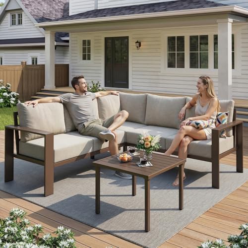 UDPATIO Outdoor Patio Furniture Set, L-Shaped Couch, 6" Thick Cushion