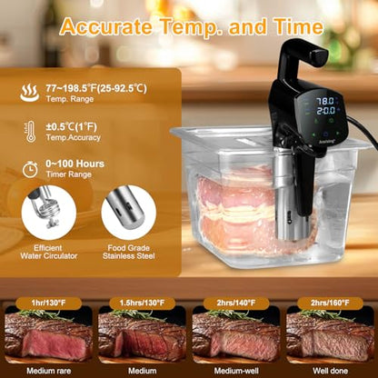 Sous Vide Cooker 2.4G WIFI, Sous Vide Machine with 30 Preset Recipes on APP & Calibration Function, 1300W Ultra-Quiet Immersion Circulator, Accurate Temperature and Time, Fast-Heating with Timer
