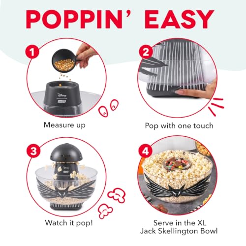 Disney | Dash Jack Skellington Popcano Popcorn Maker, Oil-Free, Black