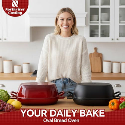 Northriver Casting 12"x8" Oval Cast Iron Dutch Oven for Bread Baking，Pre-Seasoned Combo Cooker with Lid, Perfect for Sourdough, Artisan Loaves & Family Meals,5 Qt