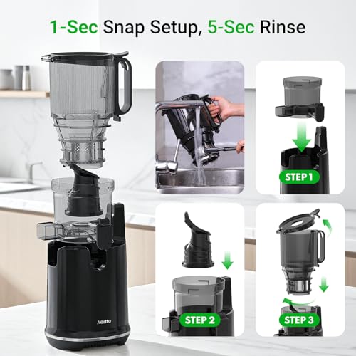 Aeitto Juicer Machines - 5.3" Large Mouth Feed Chute For Fruits & Vegetable & Leafy Greens Juice Press - Cold Press Juicer Machines With Self Feeding & Hands-Free - Juicer Easy to Clean & Assemble