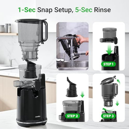Aeitto Juicer Machines - 5.3" Large Mouth Feed Chute For Fruits & Vegetable & Leafy Greens Juice Press - Cold Press Juicer Machines With Self Feeding & Hands-Free - Juicer Easy to Clean & Assemble