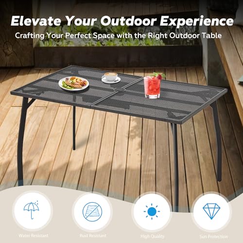 AECOJOY 5 Piece Patio Table and Chair Set for 4, Outdoor Dining Set Includes 51.2" Rectangle Table with 1.73" Umbrella Hole, 4 Stackable Textilene Chairs, for Garden, Backyard and Poolside, Dark Gray