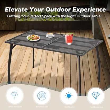 AECOJOY 5 Piece Patio Table and Chair Set for 4, Outdoor Dining Set Includes 51.2" Rectangle Table with 1.73" Umbrella Hole, 4 Stackable Textilene Chairs, for Garden, Backyard and Poolside, Dark Gray