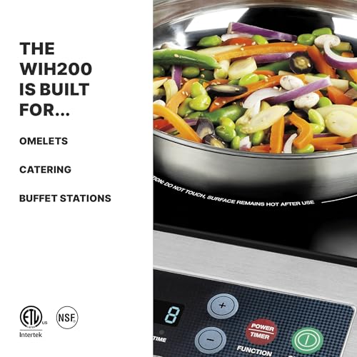 Waring Commercial Induction Cooktop, Single-Range, Cooking Surface 11.5" x 11.75", 10 Power Settings, Up to 450°F, for Professional Kitchens & Restaurants, 120V, WIH200
