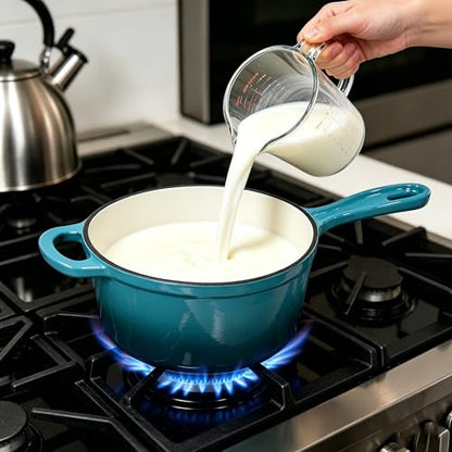 Maldira Enameled Saucepan with Lid, Non Stick Cast Iron Sauce Pan, Dutch Oven Pot (Peacock Blue, 2 Quarts)