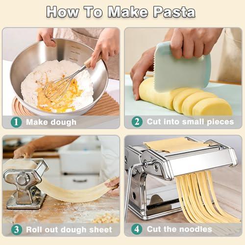 AIMEIKI Manual Pasta Maker Machine, Stainless Steel Pasta Maker with 9 Adjustable Thickness Settings 2 in 1 Noodle Maker with Rollers and Cutter, Perfect for Spaghetti, Fettuccini, Lasagna & More