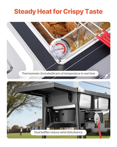 VEVOR Outdoor Propane Deep Fryer, Dual-Tank 8QTx2 Commercial Fryer, Stainless Steel Cooker with Foldable Platform, Dual Basket, and Heat Adjustment, Floor Standing Fryers for Restaurant Home Snack Bar