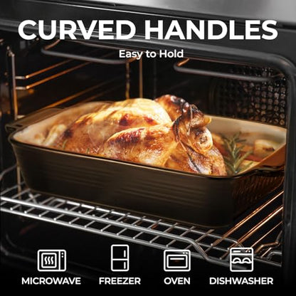 LIFVER Casserole Dish for Oven, 9x13 Ceramic Baking Dish, 115oz Large Lasagna Pan, Durable Deep Baking Pan with Handles, Oven Safe, Home & Kitchen Decor Gifts, Black