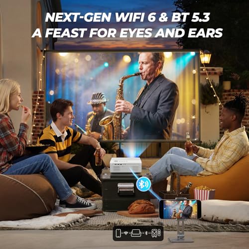 Smart Projector with WiFi and Bluetooth, Proyector-4K Support Official Licensed Apps, 2000 ANSI/AI Auto Focus/50W DoIby/HDR10+/Quiet, Kogata Portable Indoor/Outdoor Movie Projector Ceiling