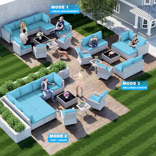 Sweecci Outdoor PE Wicker Rattan Modular Patio Sectional Sofa Set