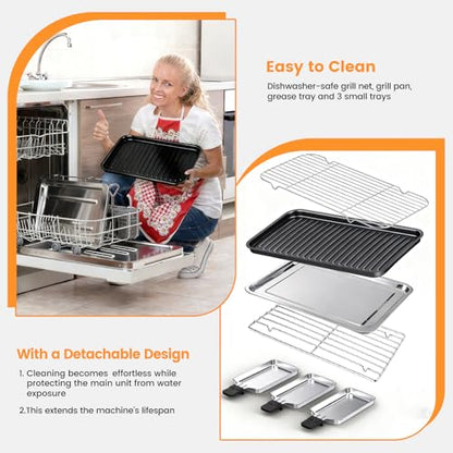 Electric Indoor Grill 1700W 2 in 1 Smokeless Griddle Grill Pan for Kitchen