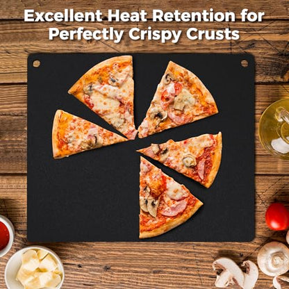 Large Cast Iron Pizza Stone Set for Oven & Grill - 16x13.4x1/4 Inch Steel Pizza Baking Stone, 4 PCS Pizza Making Accessories Kit for Barbecue, Sourdough Bread & Large Pizzas