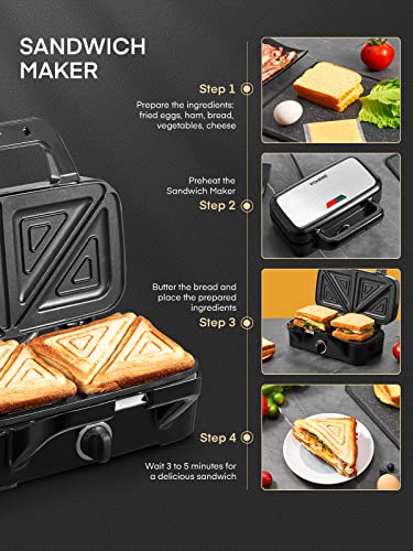 FOHERE Waffle Maker 3 in 1 with Removable Non-Stick Plates, 1200W