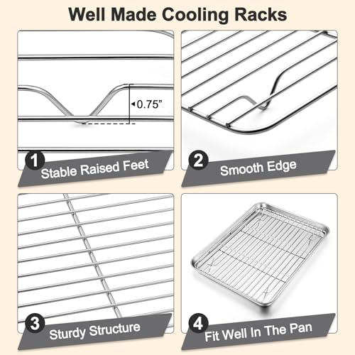 TeamFar Baking Sheet with Rack Set (3 Pans + 3 Racks), 19.6/16/12.5 Inch Stainless Steel Cookie Sheets Baking Pans Trays and Cooling Racks for Cooking Roasting, Non-Toxic & Heavy Duty, Dishwasher Safe