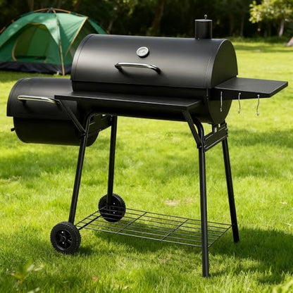 BBQ Charcoal Grill and Offset Smoker with Wheels & Side Front Table,Outdoor BBQ Grill with 557 Sq. In.,Patio Barbecue Cooker,Grilling Space for Outdoor Backyard,Balcony,Patio and Parties