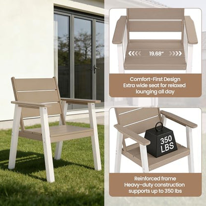Polyhouz Outdoor Dining Set,7-Piece Patio Table and Chairs Set for 6, HDPE Outdoor Dining Table and Chairs with Umbrella Hole, All-Weather Patio Dining Furniture Set,White Brown