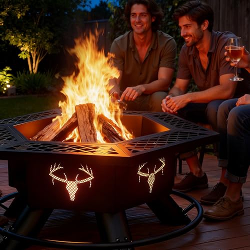BALI OUTDOORS Fire Pit with BBQ, Outdoor Fire Pit for Wood Burning, Patio Firepits for Outside with Grill