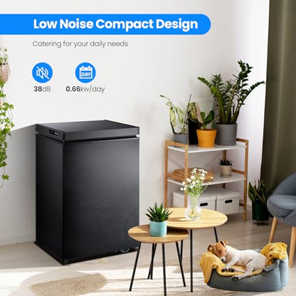 Kismile 3.2 Cubic Feet Chest Freezer with 2 Removable Basket Free Standing Top Open Door Compact Freezer with Adjustable Temperature for Home/Kitchen/Office/Bar