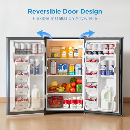 Midea MERM33S1AST Mini Fridge, 3.3 Cu.ft Compact Fridge with Internal Light, Adjustable Thermostat, Reversible Door, Low Noise for Dorm, Office, Bedroom, Stainless Steel