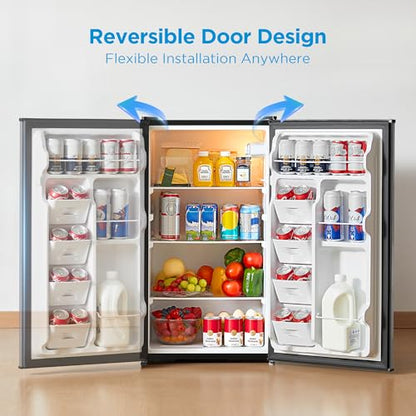 Midea MERM33S1AST Mini Fridge, 3.3 Cu.ft Compact Fridge with Internal Light, Adjustable Thermostat, Reversible Door, Low Noise for Dorm, Office, Bedroom, Stainless Steel