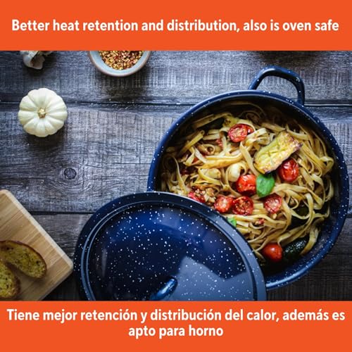 6.0qt Enamel Stock Pot, Blue - Non-Stick Enamel Interior, Even Heat Distribution, Stylish & Easy to Clean for Home Kitchen Stewing, Boiling & Serving