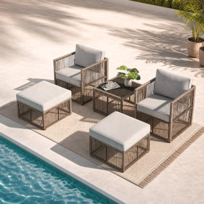 5 Piece Outdoor Small Patio Furniture Set, Wicker Sectional Furniture Set