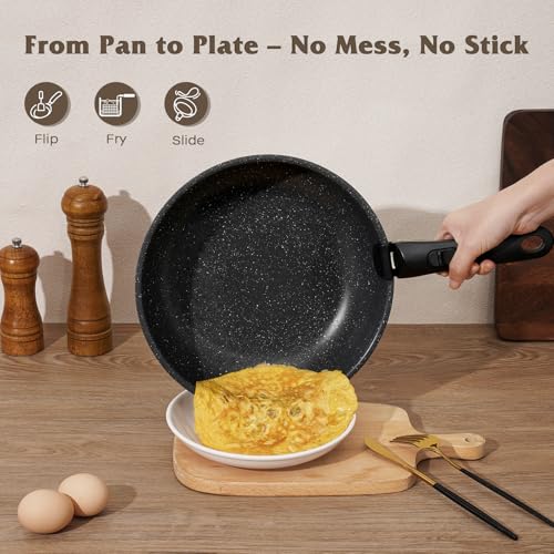 SODAY 17 Pcs Pots and Pans Set Non Stick, Cookware Sets with Detachable Handle, Nonstick RV Kitchen Cooking Tools Removable Handles, Oven Safe, Induction Fast, Stackable Induction Cookware, Black